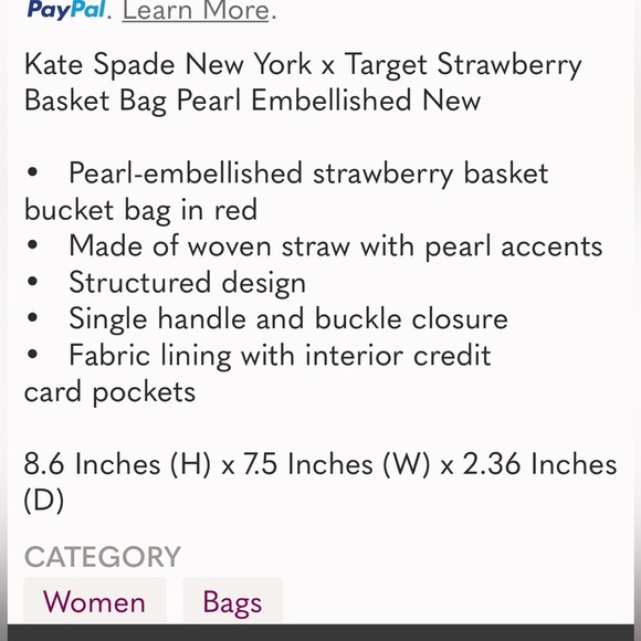 Kate Spade Target Pearl
Embellished Strawberry Basket
Bucket Bag new 🆕 - Picture 8 of 8